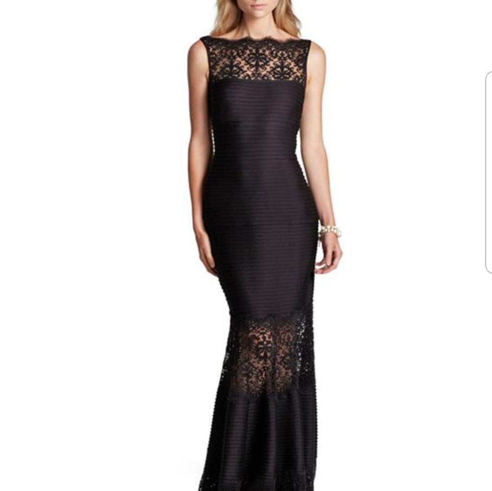 Tadashi Shoji black lace insert mermaid dress